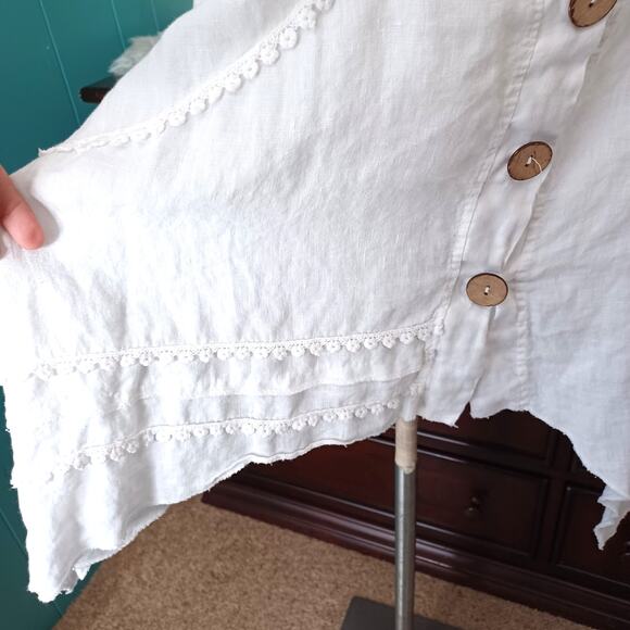 LOLA White Anthropologie LINEN Button Front Top Blouse Women's Made in Italy M/L - Picture 4 of 8